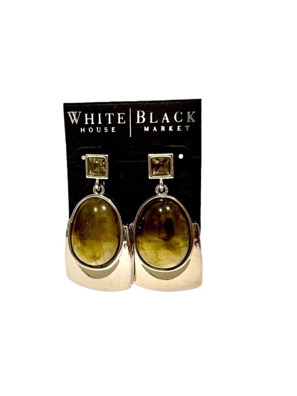 White House Black Market Olive Silver Statement Earrings NWT